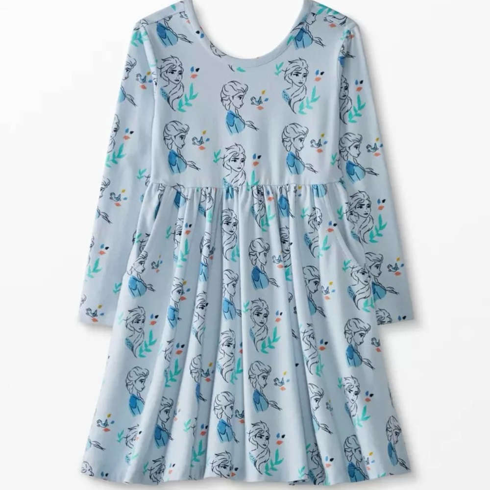 Hanna Andersson Frozen 2 Printed Light Blue Long Sleeve Skater Dress